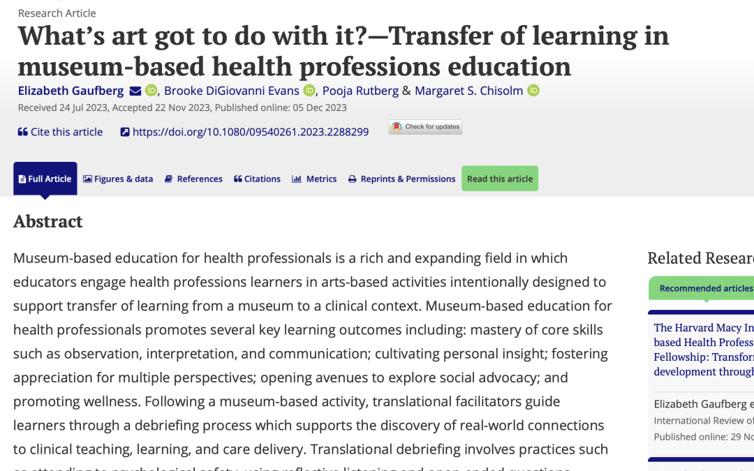 What’s art got to do with it?—Transfer of learning in museum-based health professions education